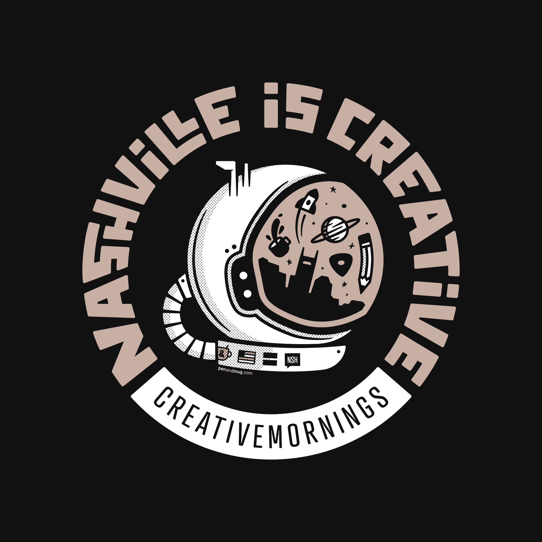 Illustration of an astronaut helmet and the words NASHVILLE IS CREATIVE